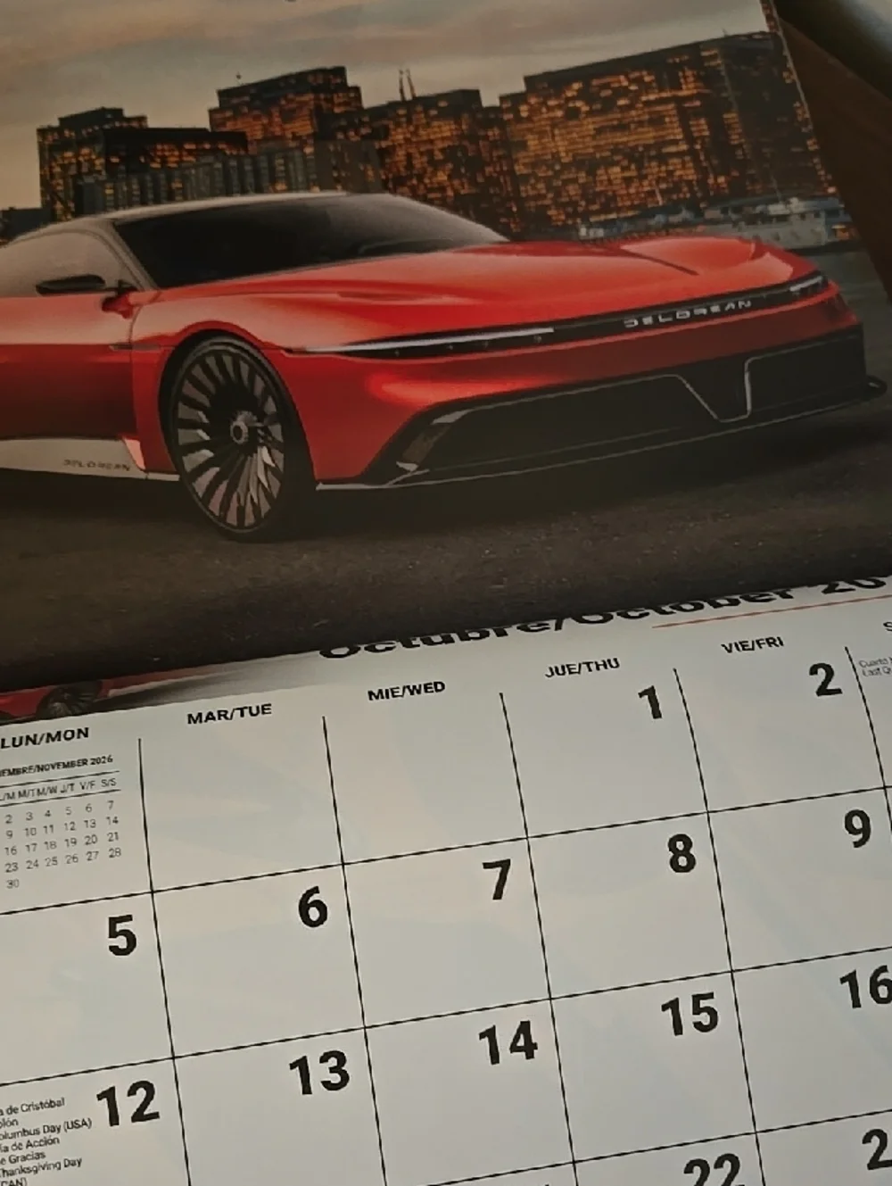 Exotic Car Calendar 2026 spanish American Colorful